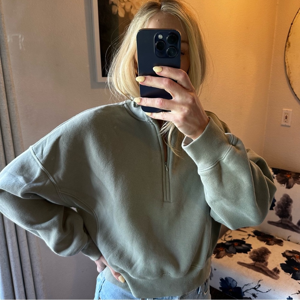 Abercrombie & Fitch Olive Sage Half-Zip Sweatshirt